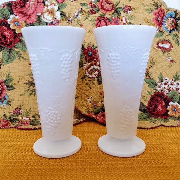 Milk Glass Footed Vases - Picture 2 of 6